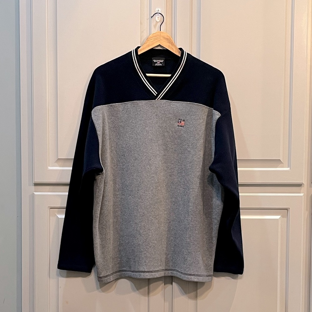 Men’s V-Neck RL Polo Jeans Fleece Shirt - Large